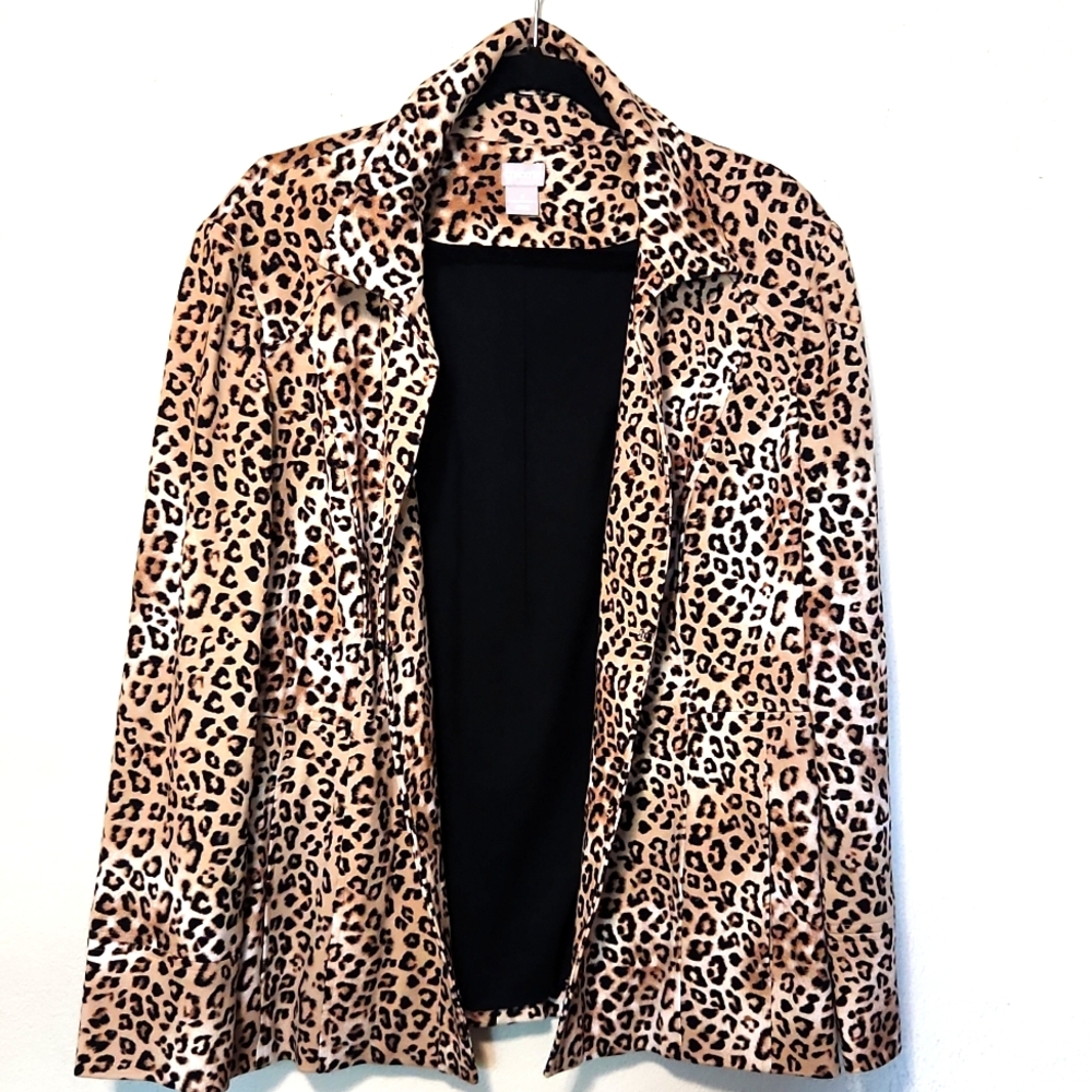 Chico's Leopard Animal Print Ponte Jacket Chico's Size 3 EUC!